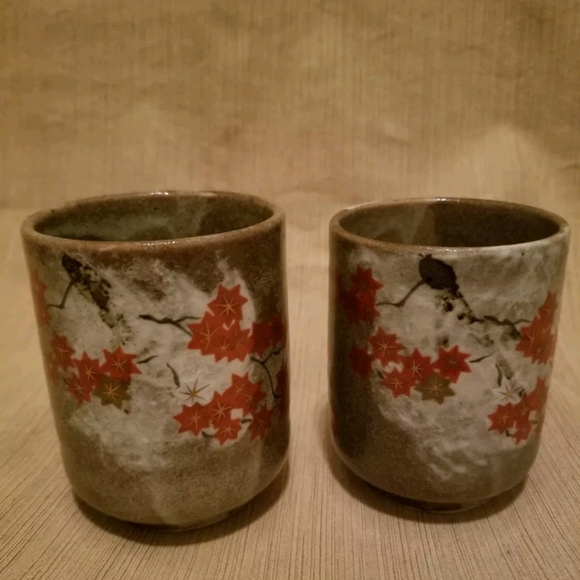 Ceramic Pottery Signed Asian Stackable Mugs Cups - Picture 1 of 8